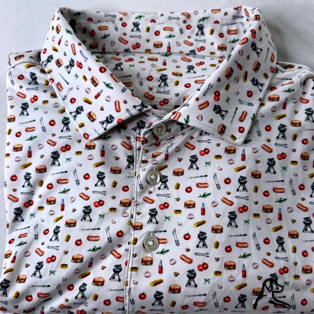 Rhoback Mens BBQ Grill Master Performance Polo Shirt White Short Sleeve XL Golf